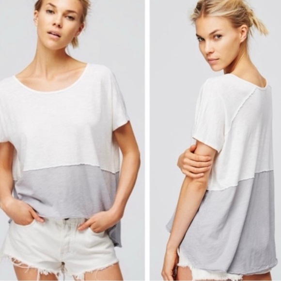 Free People We the Free Gray & White Hi Low Short Sleeve Shirt S - Picture 1 of 6